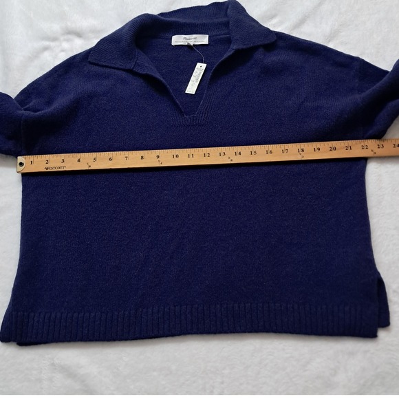 NWT Madewell Cashmere Wool Blend Polo Sweater Women's Cobalt Blue Preppy - Picture 9 of 10